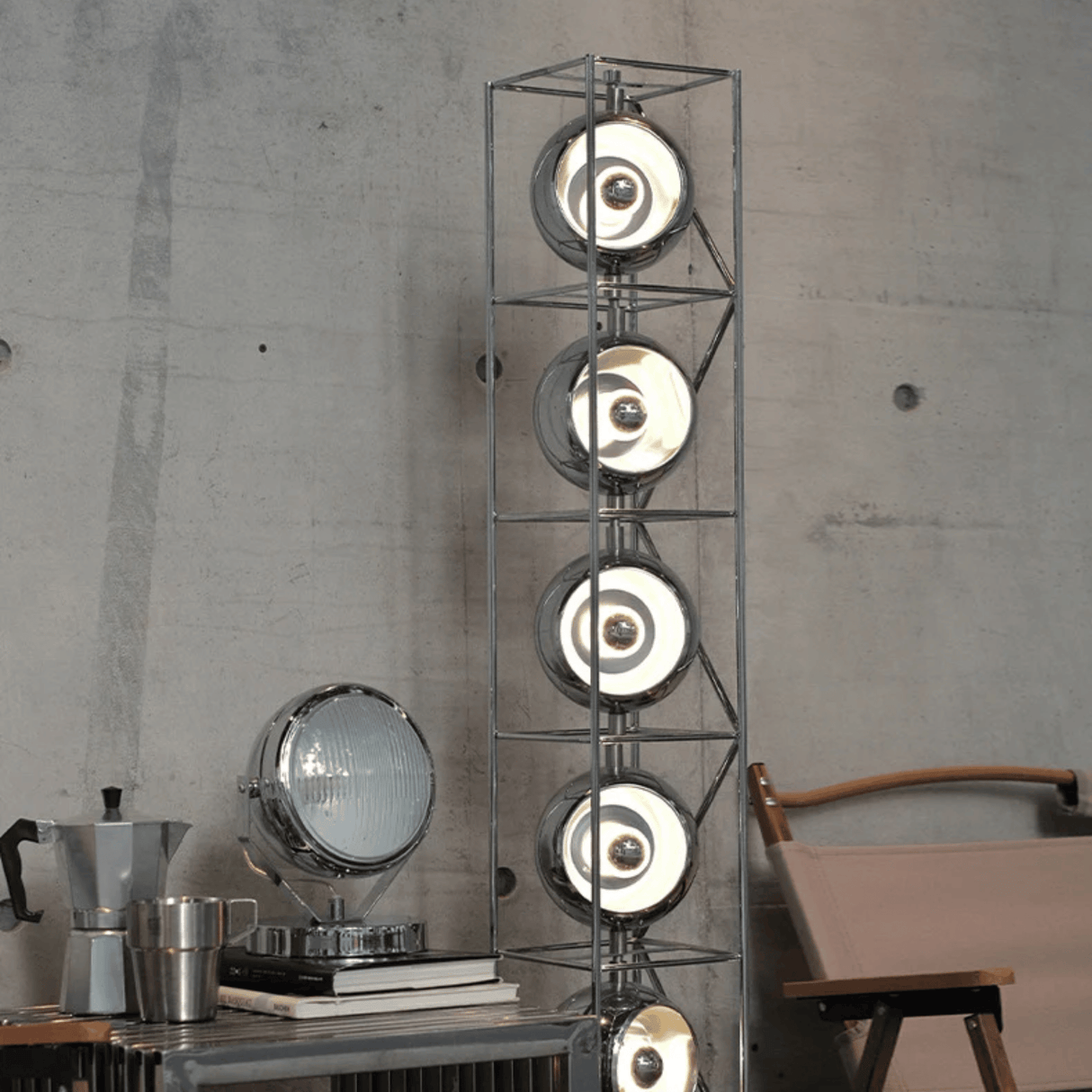 Modern floor lamp with circular design in a room setting