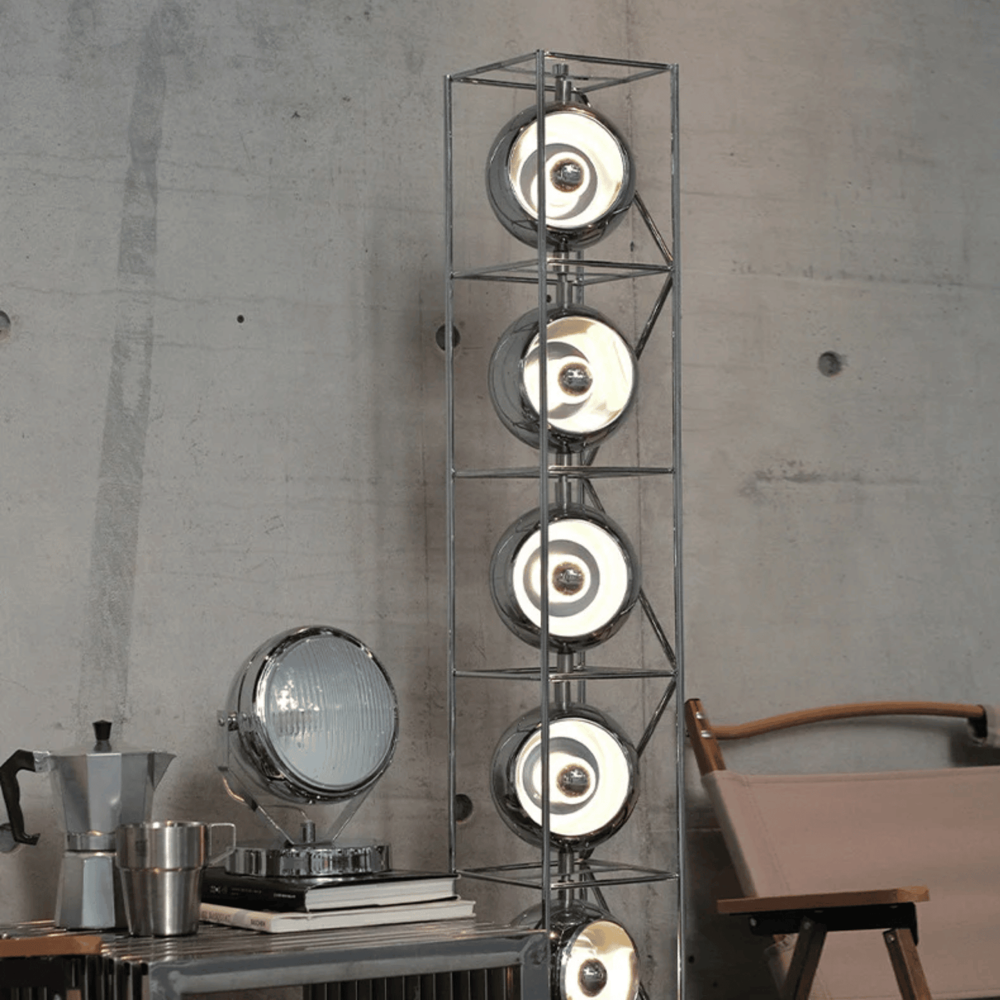 Modern floor lamp with circular design in a room setting