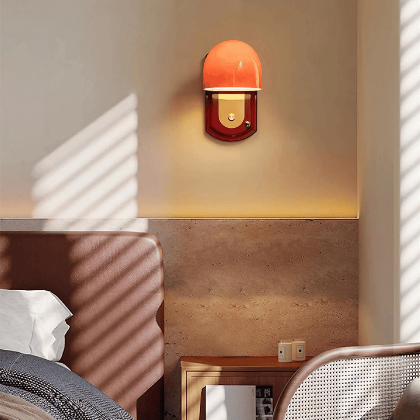 Wall-mounted lamp with a warm glow in a room setting