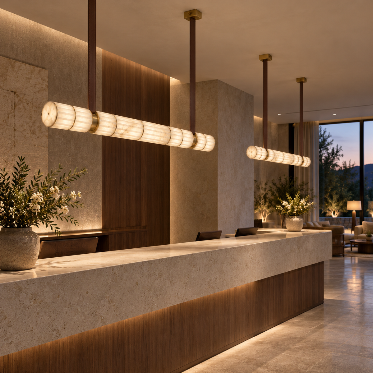Orvella Alabaster Leather Linear Pendant