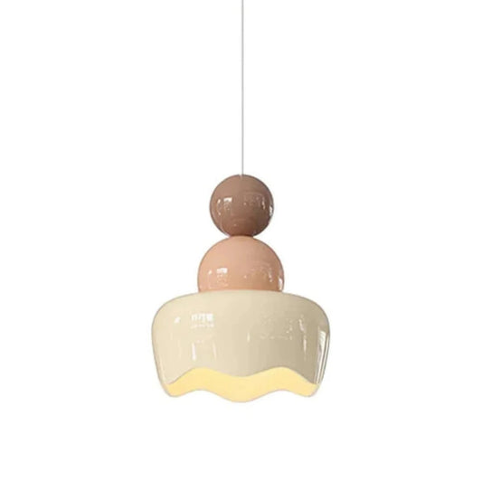 Modern Cream Glass Pendant Light – Stylish Hanging Lamp for Kids Room and Bedroom, LED E27 Compatible 