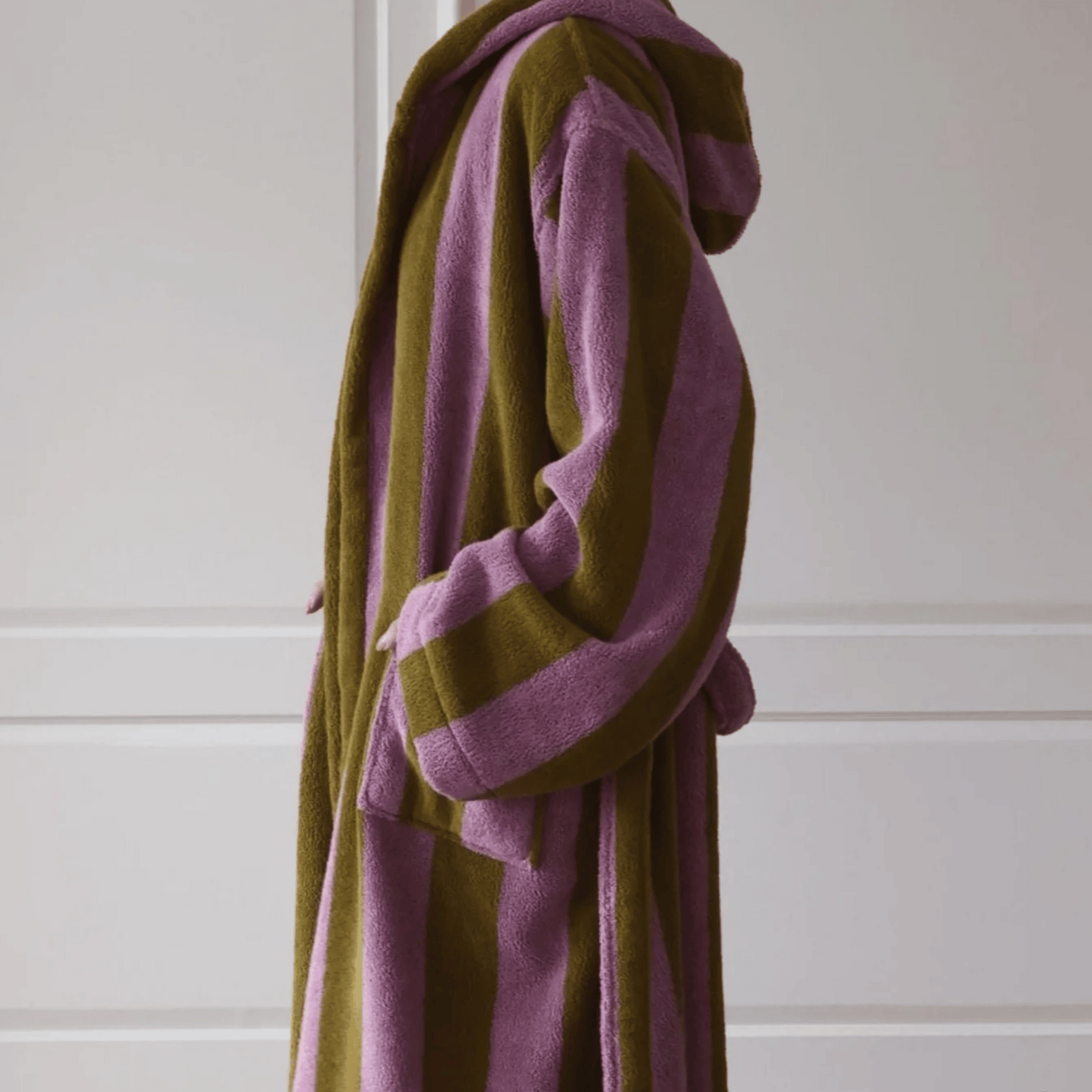 Two-tone robe with purple and brown colors on a white background
