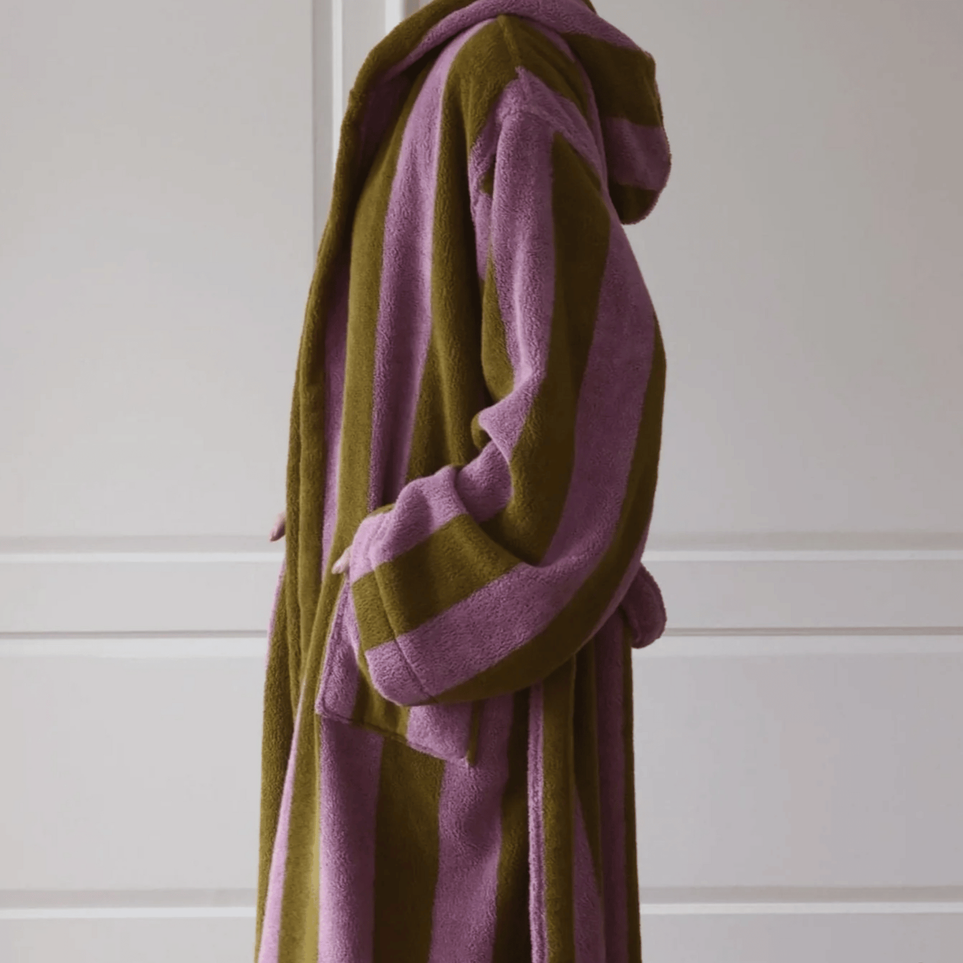 Two-tone robe with purple and brown colors on a white background