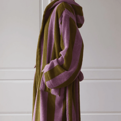 Two-tone robe with purple and brown colors on a white background