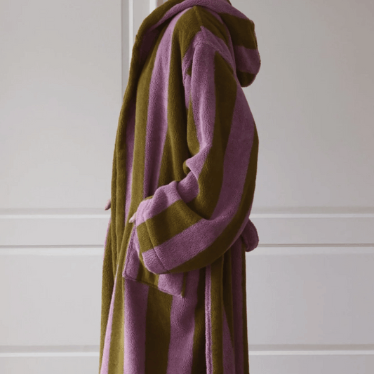 Two-tone robe with purple and brown colors on a white background