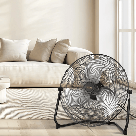 High-velocity 20 Inch Floor Fan with 3 speeds and 360° adjustable tilt for powerful airflow.