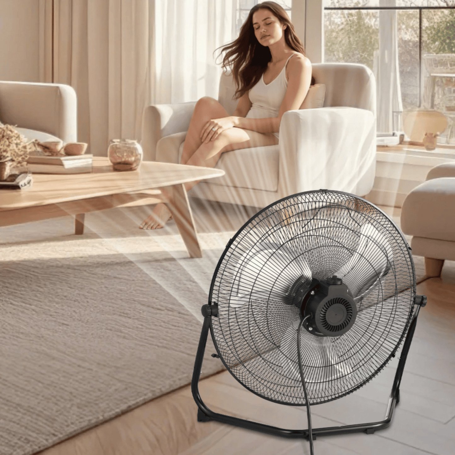 High-velocity 20 Inch Floor Fan with 3 Speeds and 360° Adjustable Tilt for powerful airflow in any setting.