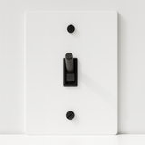 Light switch panel with black rocker switch on a white background