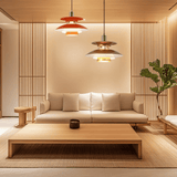 Combination of Orange and Gold UFO design ceiling lamp in peaceful living room