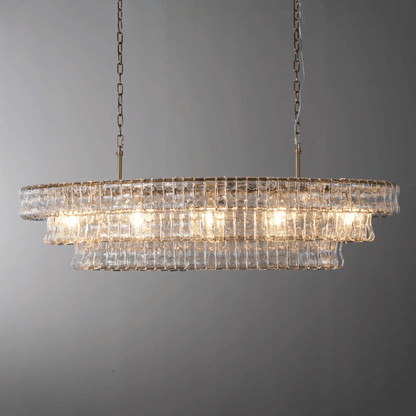 Chandelier with clear glass panels on a gray background