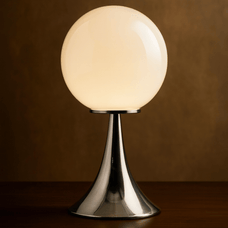 Table lamp with a spherical glass shade on a dark background