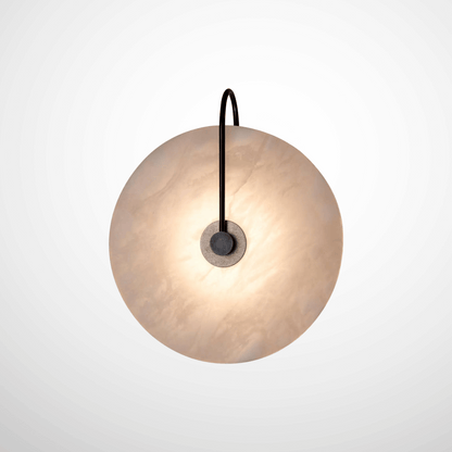 Spherical pendant light with a textured glass shade on a white background