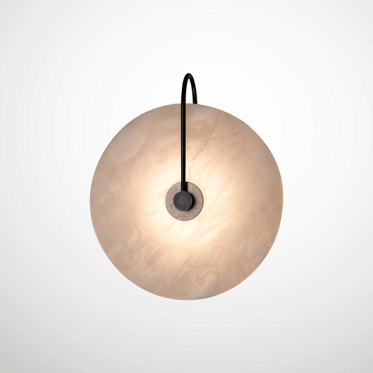 Spherical pendant light with a textured glass shade on a white background