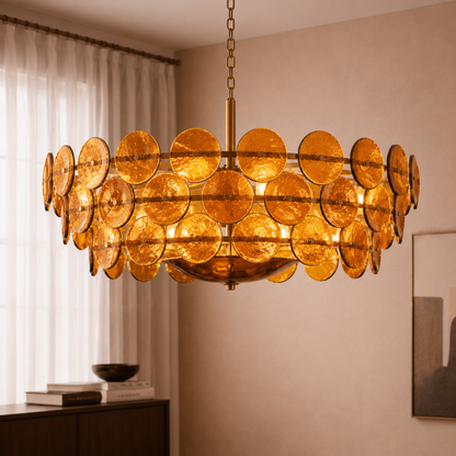 Velari Disc Orange Glass Chandelier