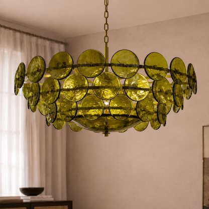 Velari Disc Green Glass Chandelier