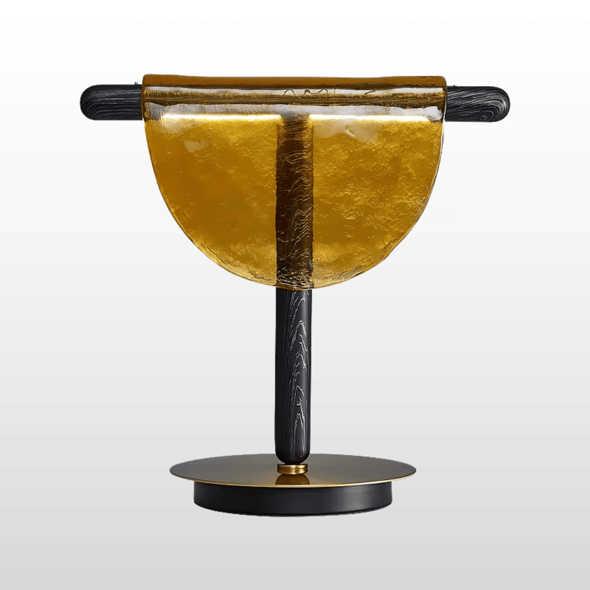 Decorative object with a black and gold design on a white background