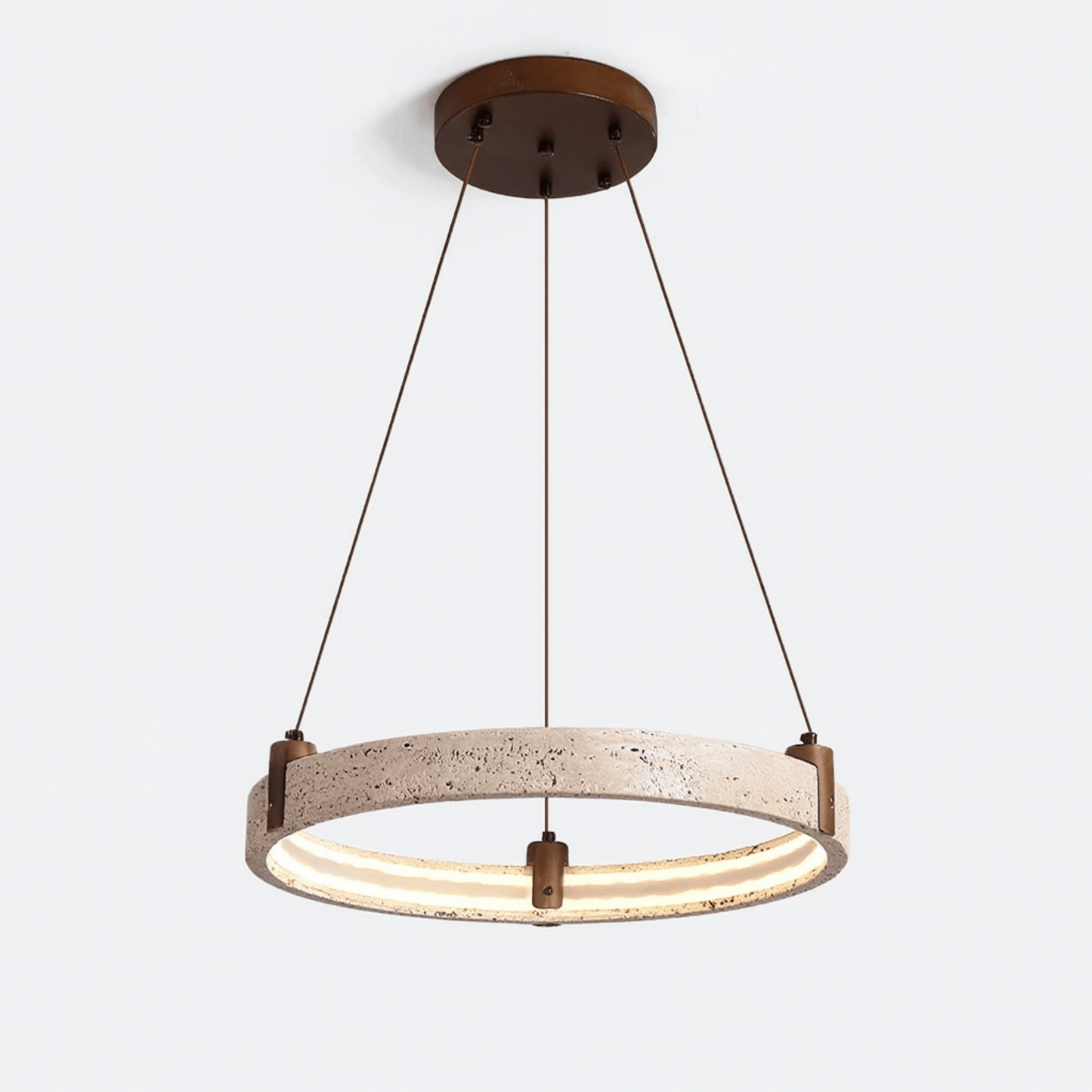 Pendant light with concrete-like design on a white background