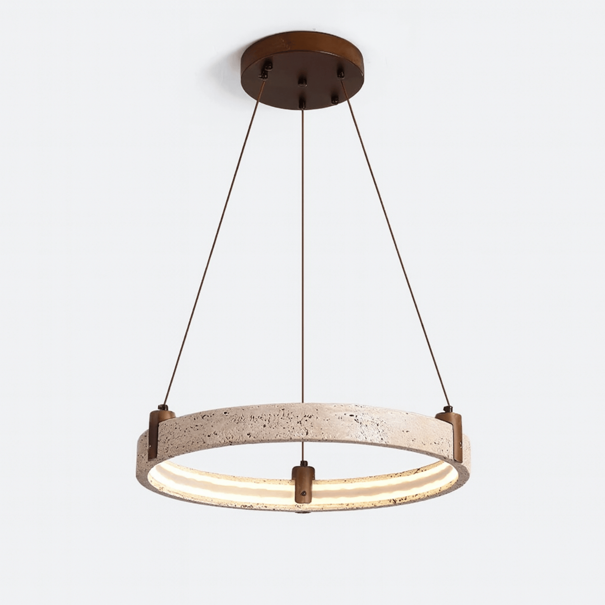 Pendant light with concrete-like design on a white background