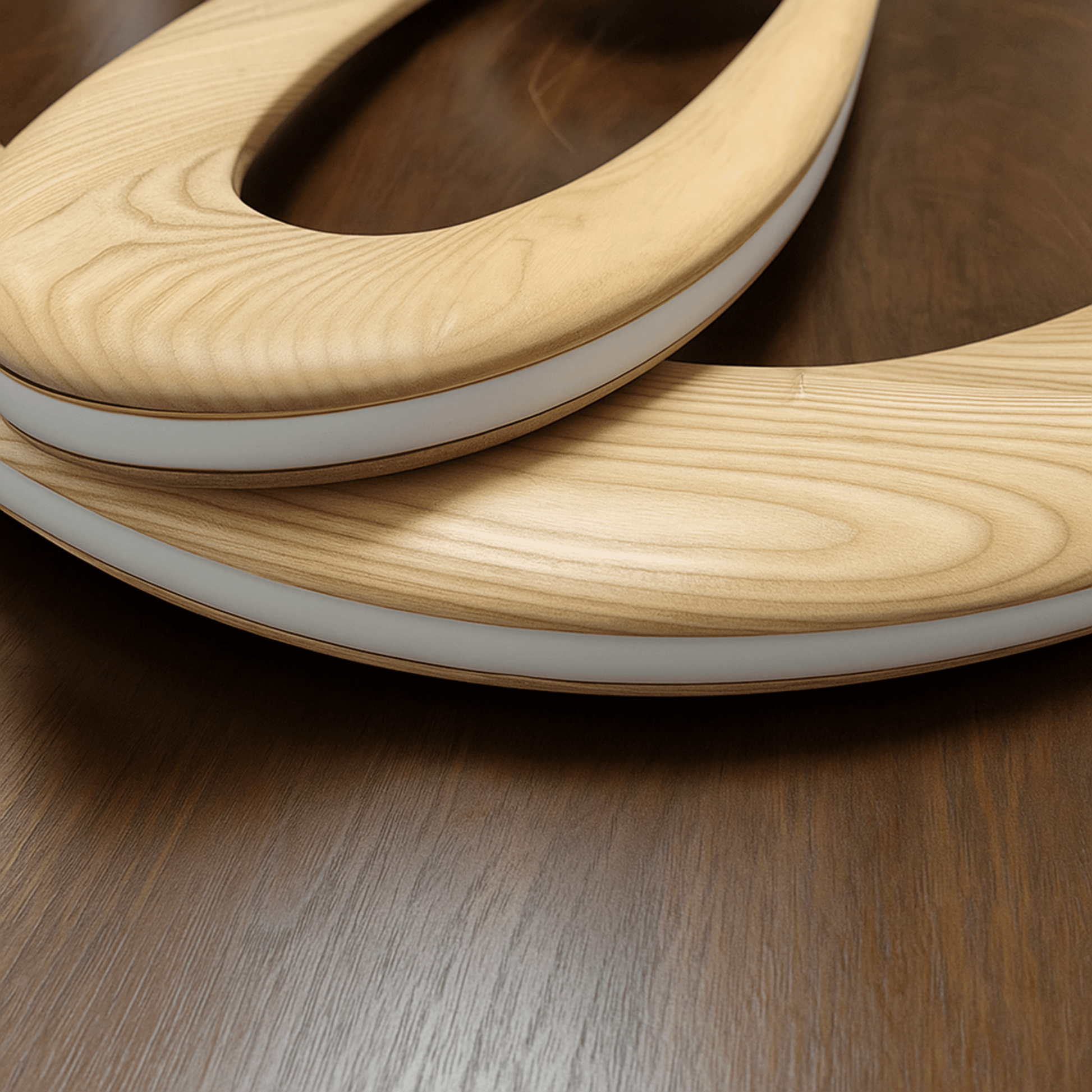 Wooden circular objects on a wooden surface