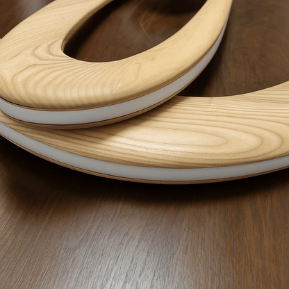 Wooden circular objects on a wooden surface