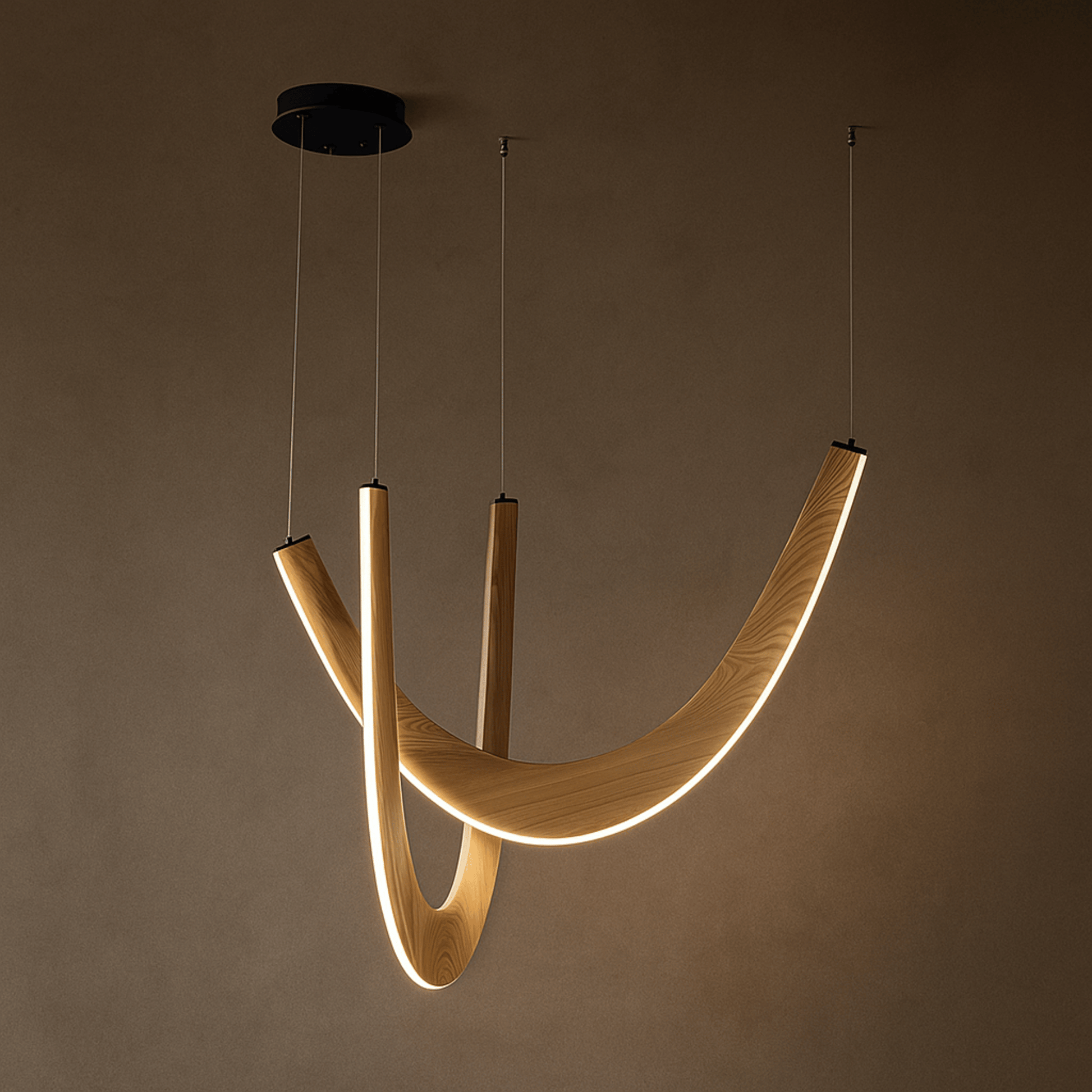 Modern pendant light with wooden design on a brown background