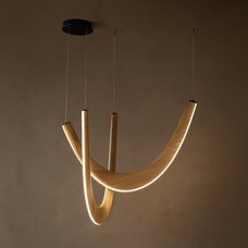 Modern pendant light with wooden design on a brown background