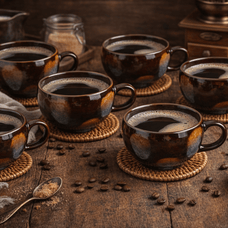 Kairo Ceramic Latte Bowl Set (6 Pieces) — modern drinkware set by Baskoraa