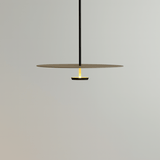 Modern pendant light with a minimalist design on a gray background