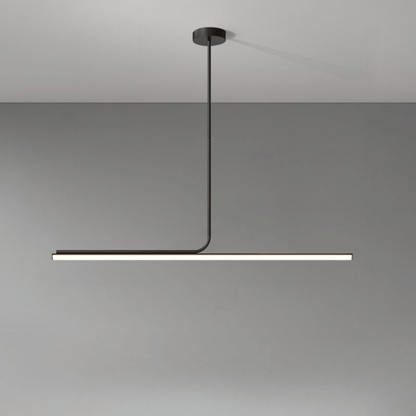 Modern pendant light with a black finish on a gray background