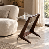 Sorevia Rubberwood & Fluted Glass Side Table