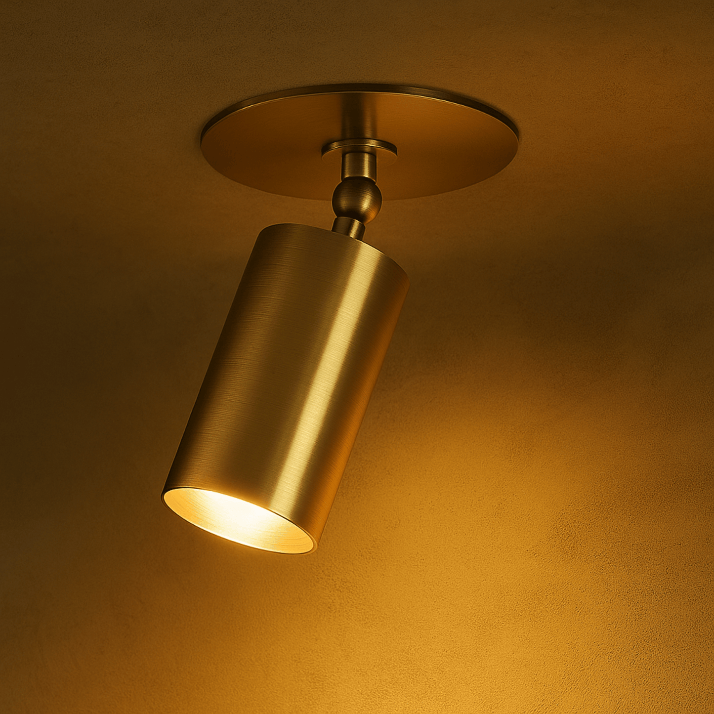 Gold ceiling light fixture on a warm-toned wall