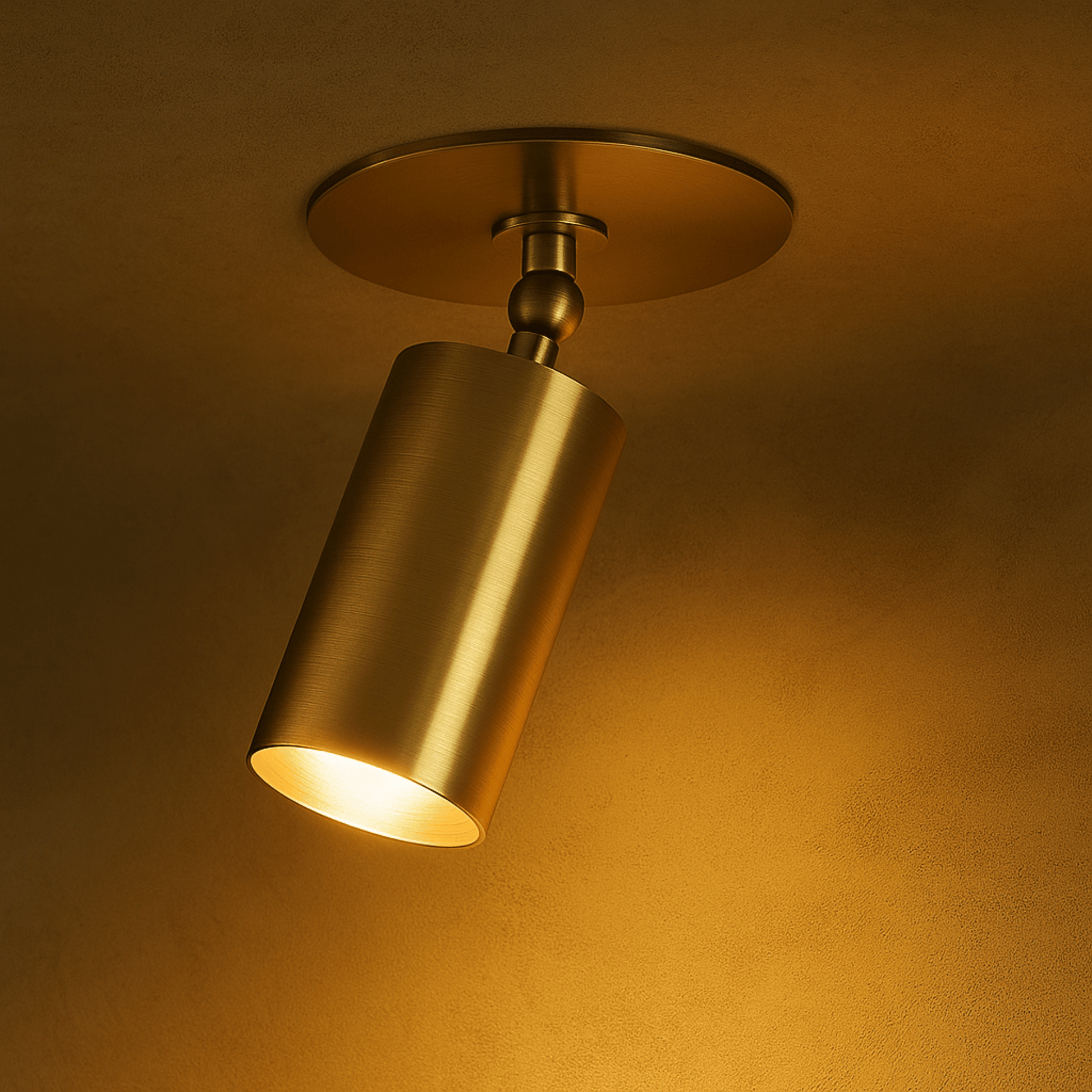 Gold ceiling light fixture on a warm-toned wall