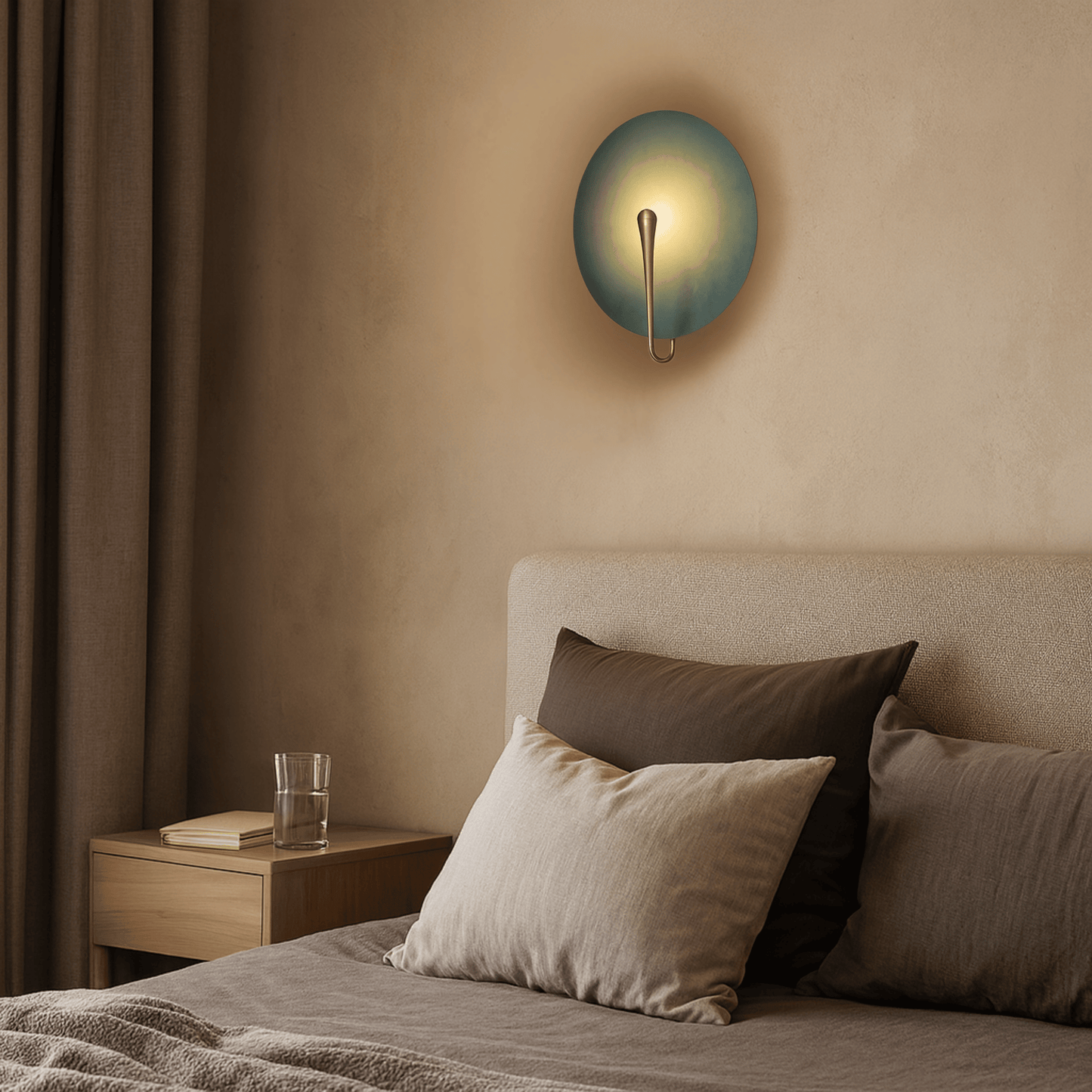 Wall-mounted lamp above a bed in a bedroom setting