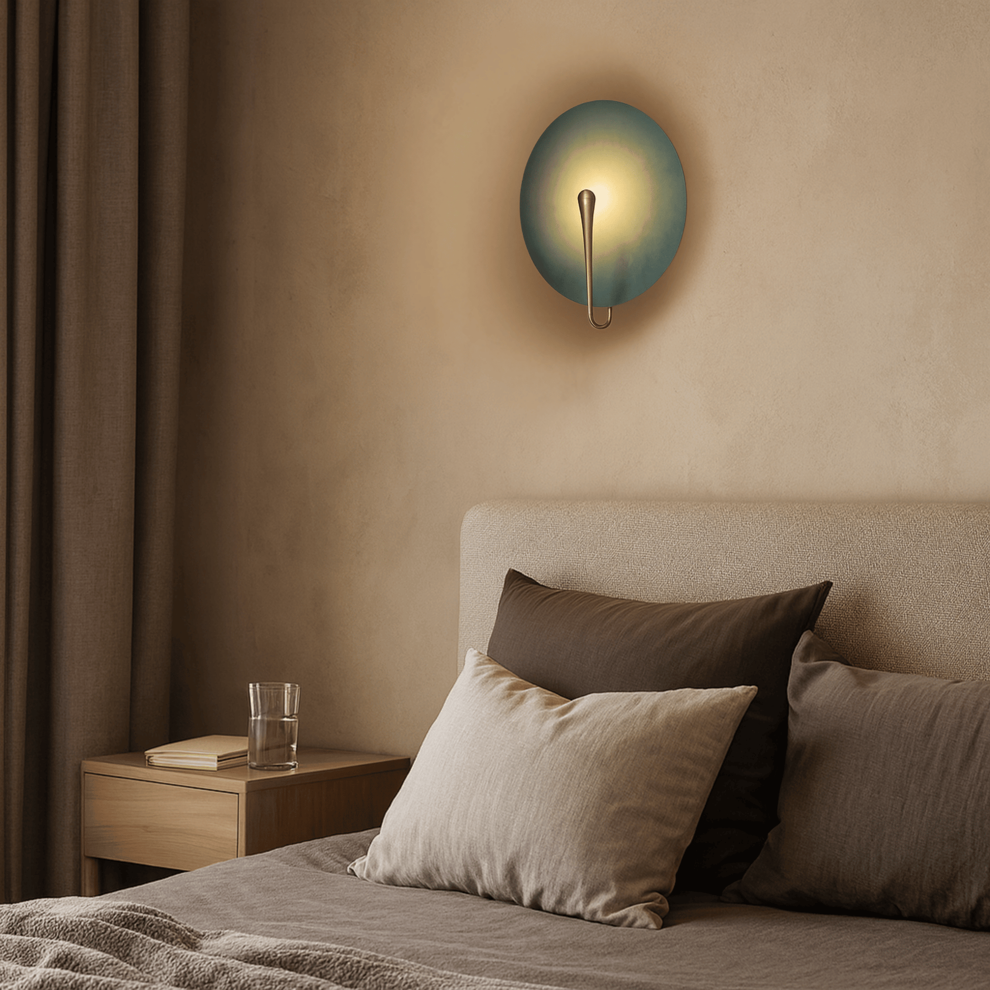 Wall-mounted lamp above a bed in a bedroom setting