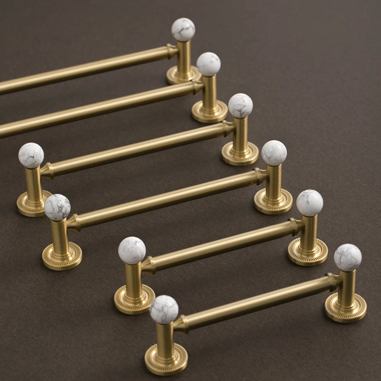 Lunette Brown Marble & Brass Cabinet Handle