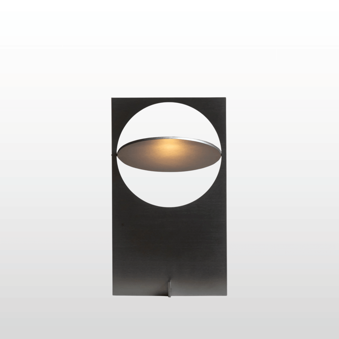 Modern wall light fixture with a black frame and circular design on a white background