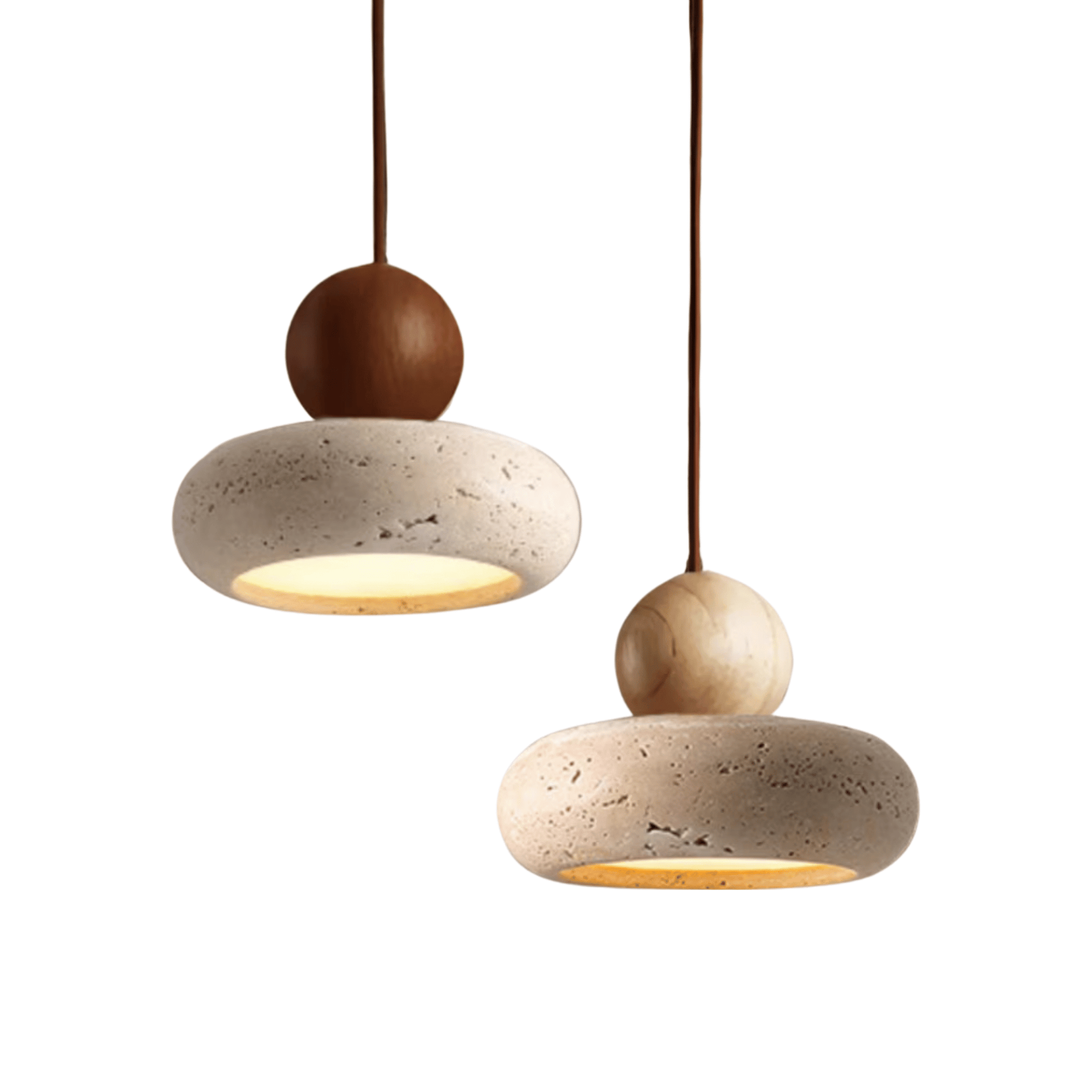 Sunlace Agate Pendant Lamp LED with natural stone and wood finish, showcasing two ceiling light fixtures for modern interiors.