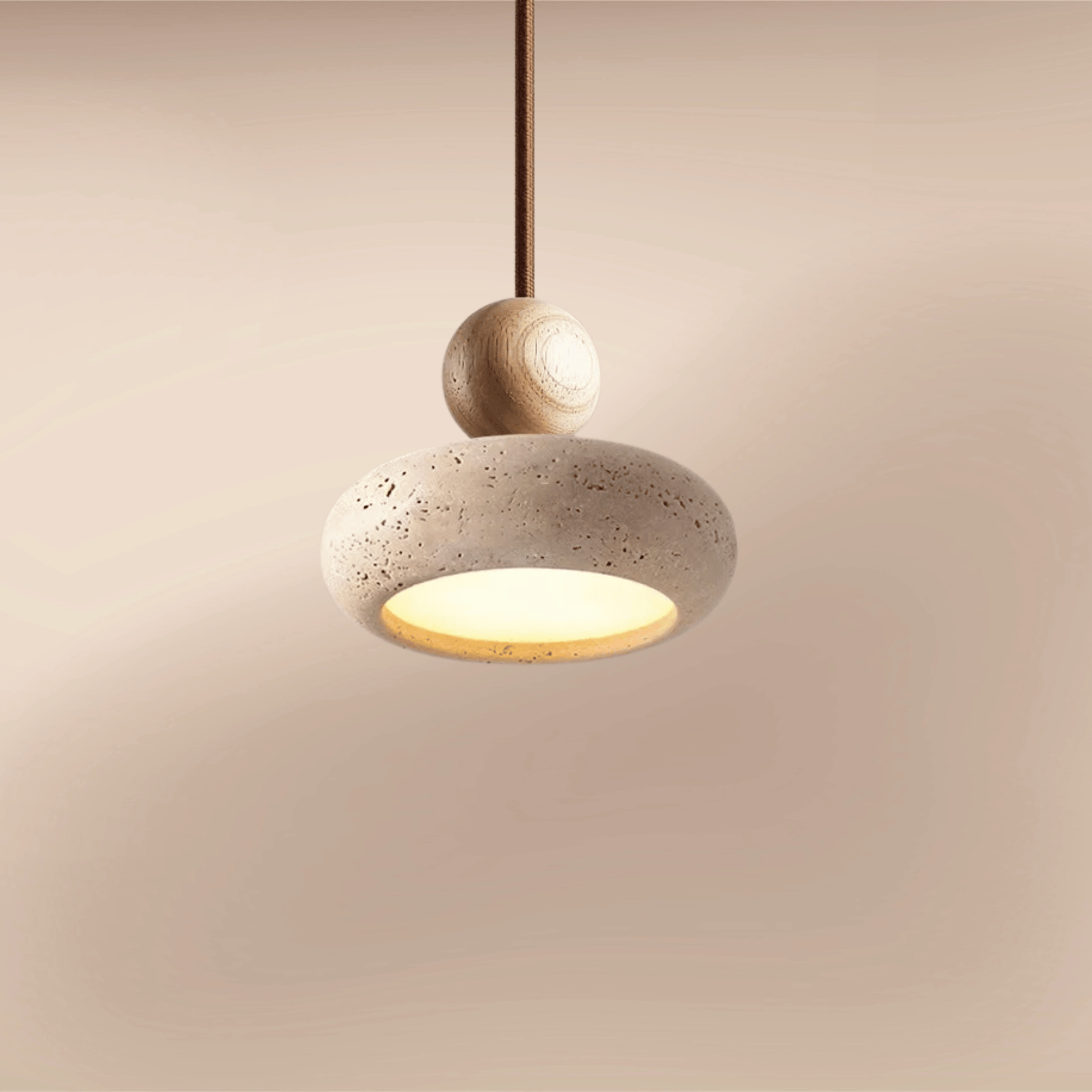 Single Sunlace Agate Pendant Lamp LED with smooth stone texture and wood accent, ideal for tranquil home lighting aesthetics.