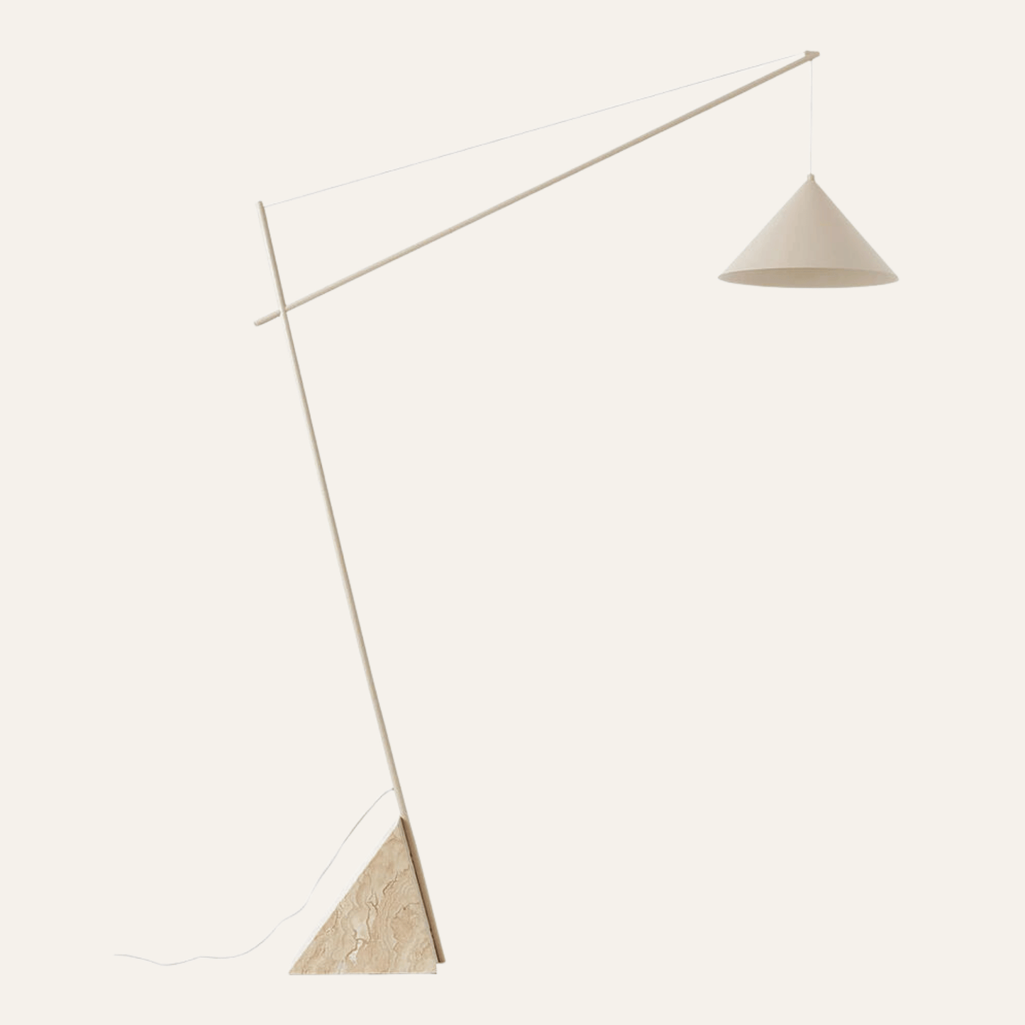 Modern floor lamp with two triangular shades on a white background
