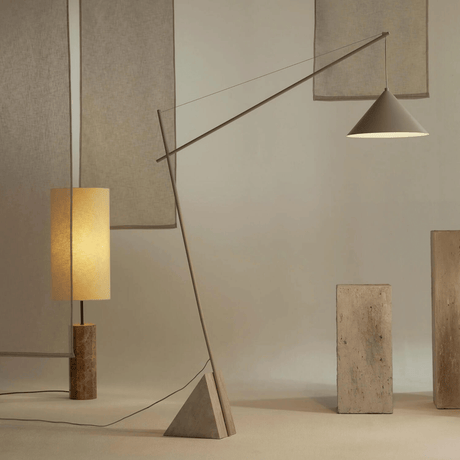Modern floor lamp with geometric design in a minimalistic setting