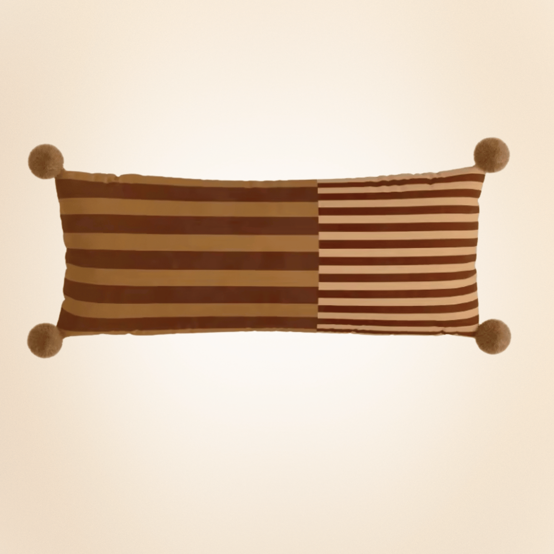 Rectangular pillow with brown and beige stripes on a beige background
