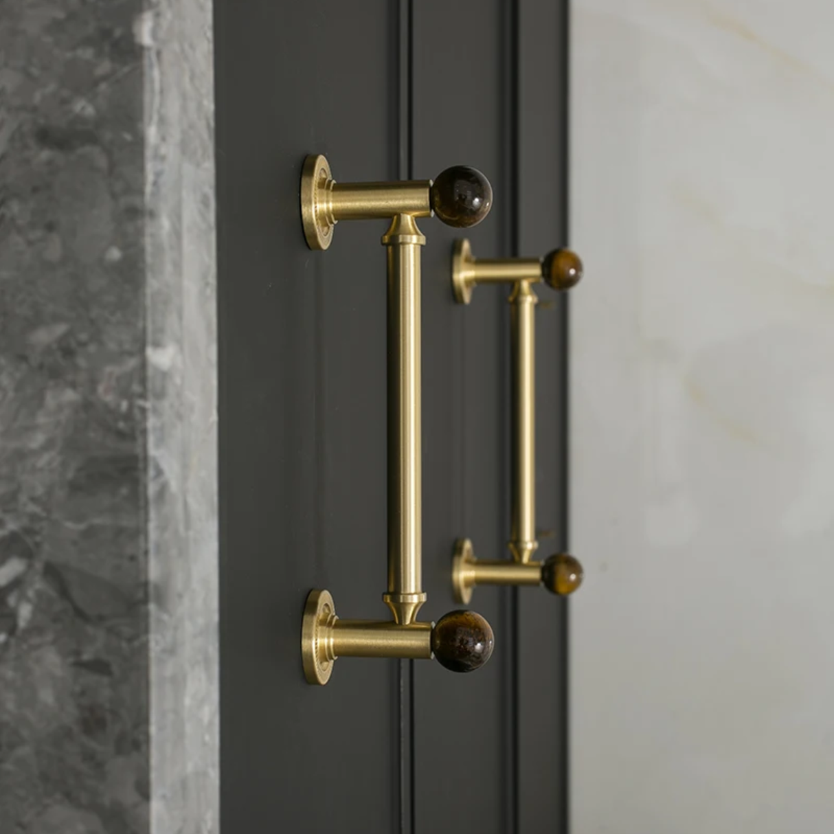 Lunette White Marble & Brass Cabinet Handle