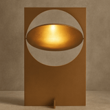 Decorative wall art with geometric design on a brown background