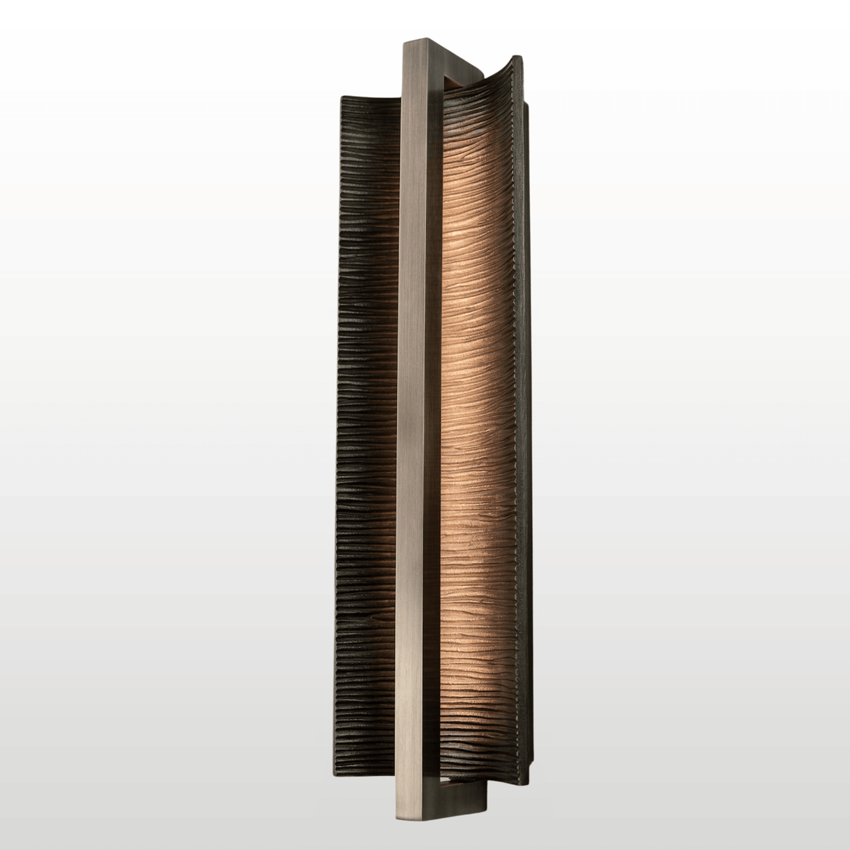 Modern wall-mounted light fixture with a textured design on a white background