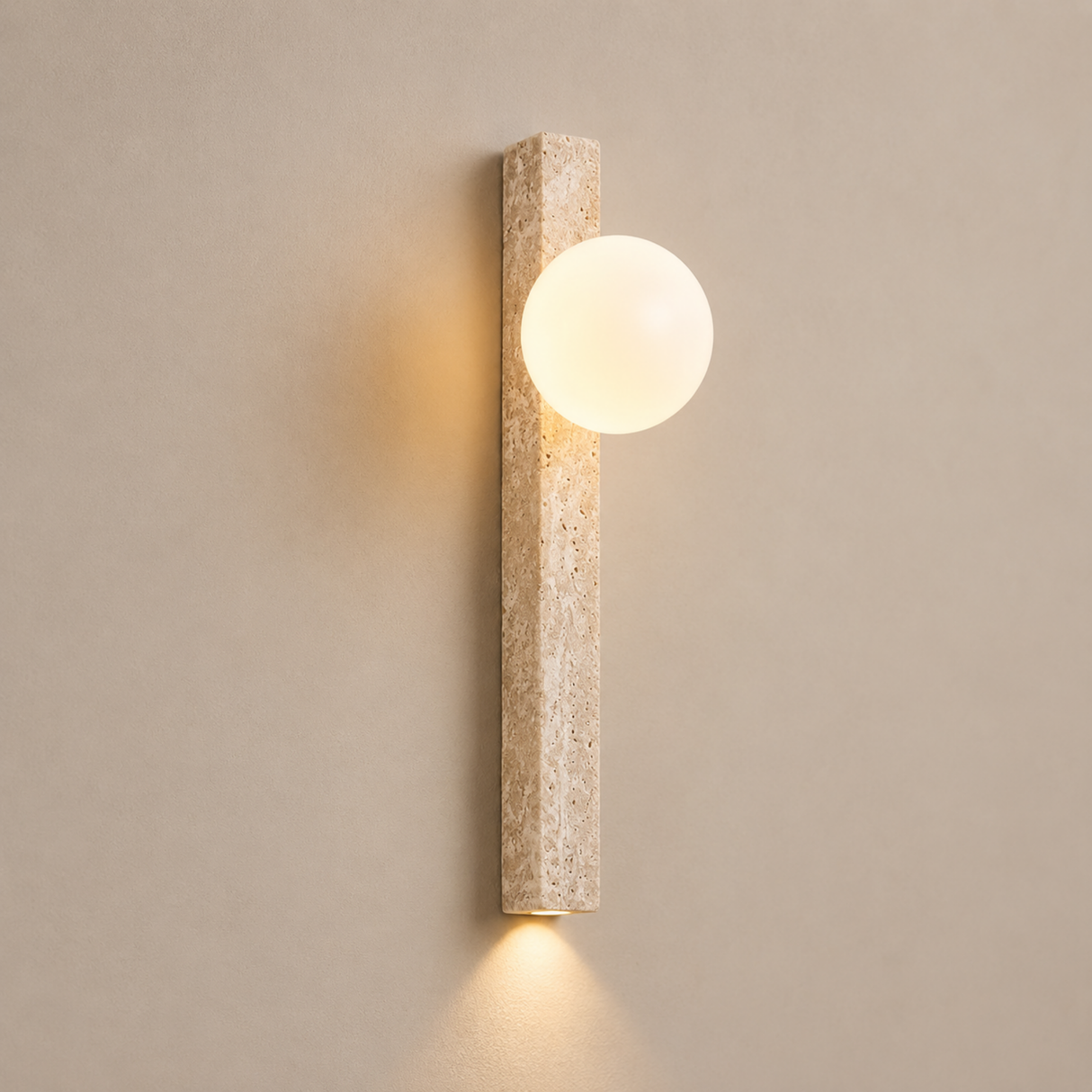 Wall-mounted light fixture with a textured casing on a beige wall