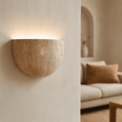 Concrete wall sconce in a modern living room setting