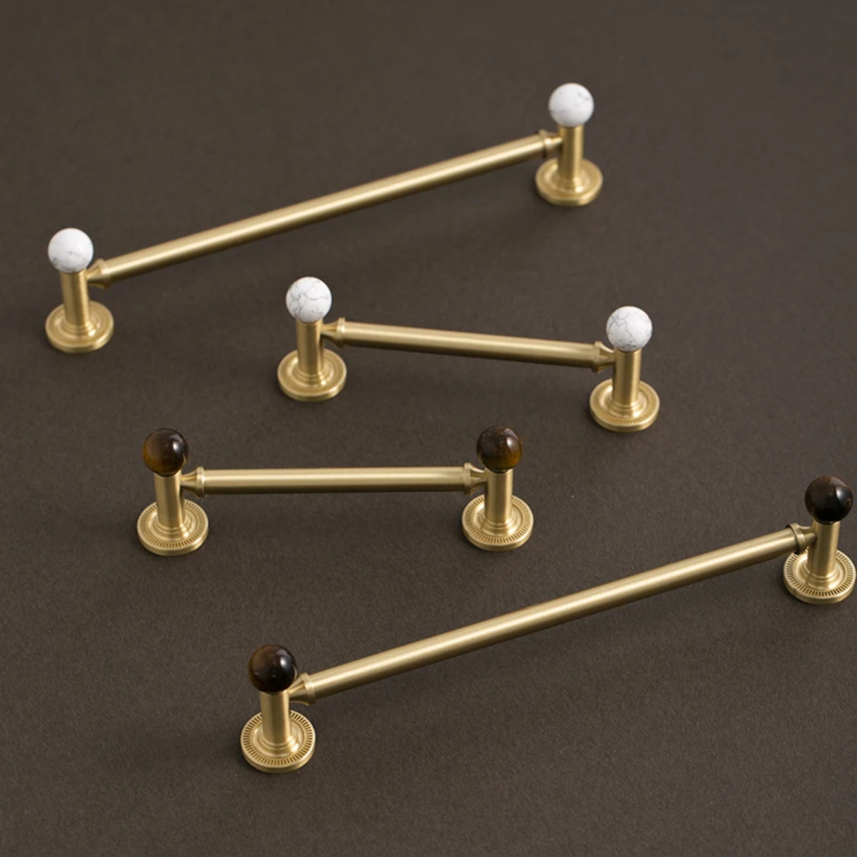 Lunette White Marble & Brass Cabinet Handle