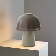 Ceramic vase with a brown top and textured beige bottom on a white background