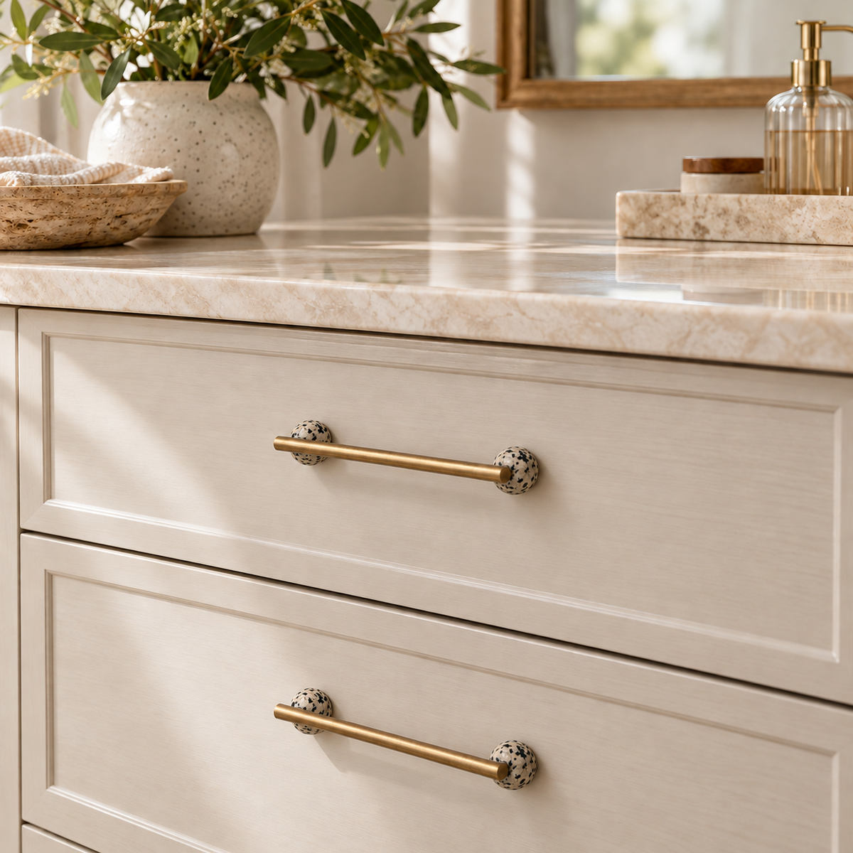 Orba Stone & Brass Cabinet Handles & Knobs