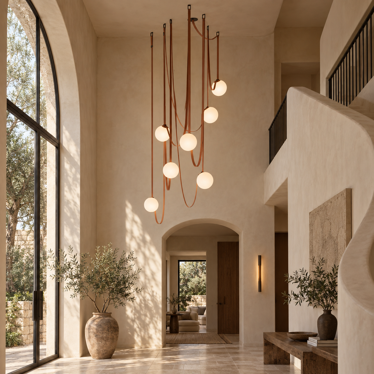 Solenne Leather Strap Globe Chandelier
